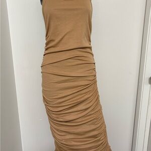 Ruched Sleeveless Maxi Dress in Camel Tan NWOT Large